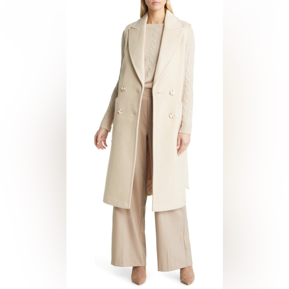 NORDSTROM Belted Longline Vest in Ivory Pristine XXS